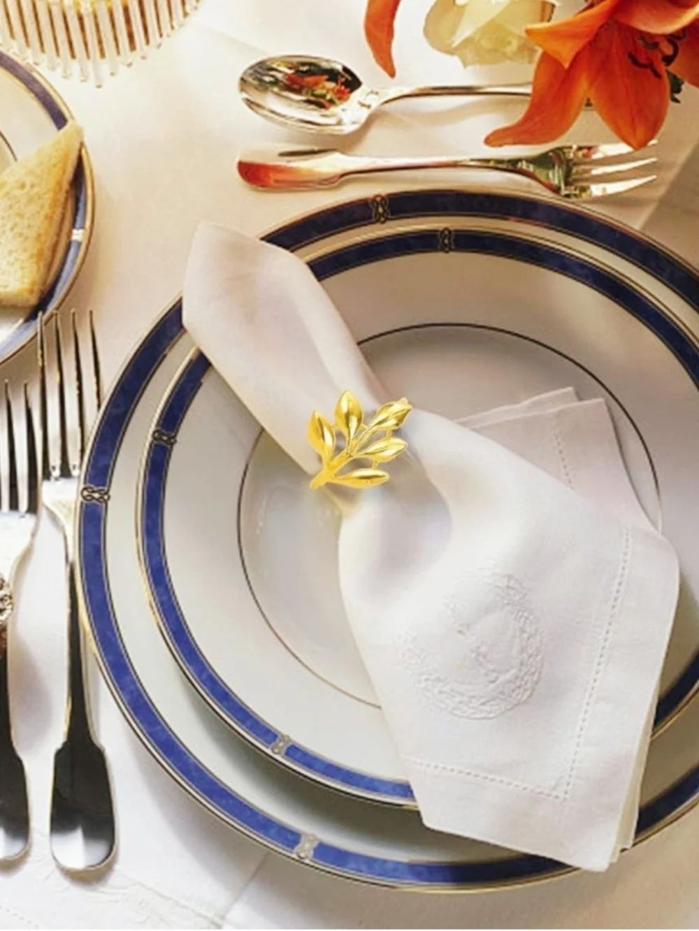 90 Gold Leaf Design Napkin Rings – Elegant Gold Finish
